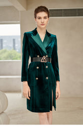 Green Velvet Double Breasted Dress - FashionByTeresa